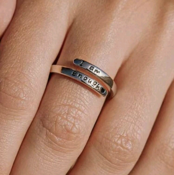 I am Enough ( you are!) Inspirational Logo Adjustable Silver Tone Ring - Picture 3 of 5